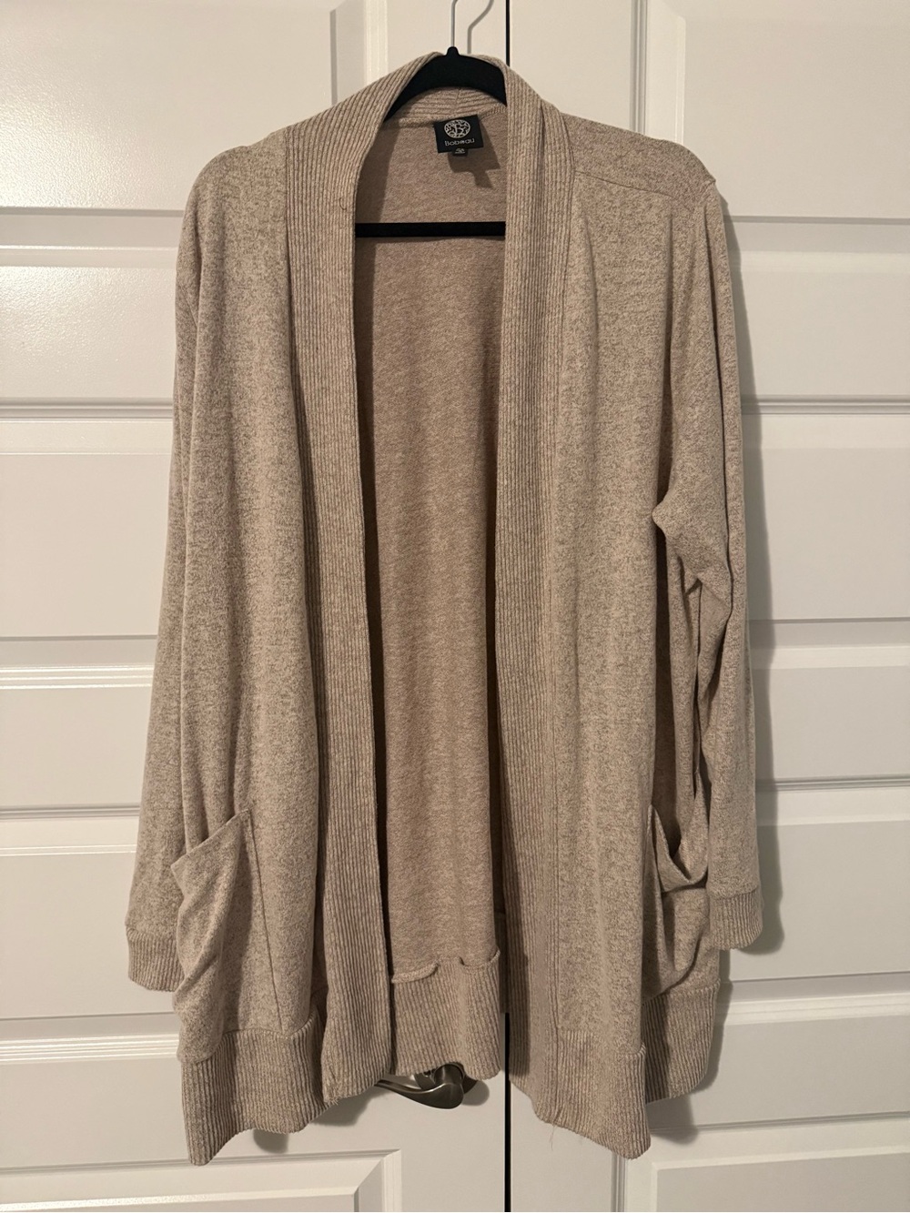 bobeau Open-Front Cardigan Sweater in Taupe